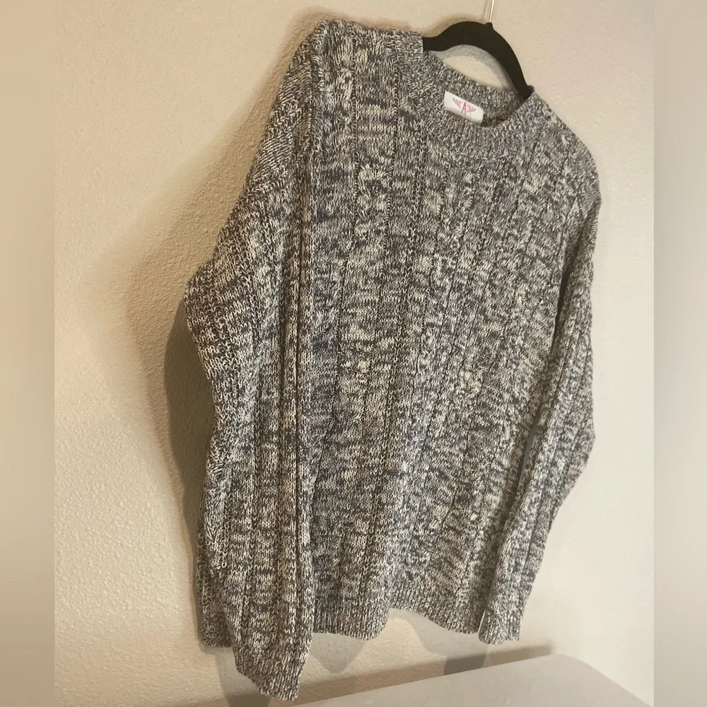 American Weekend~Navy/White Marled Pullover Open Knit Braid-Look Sweater~Size L - Picture 7 of 13